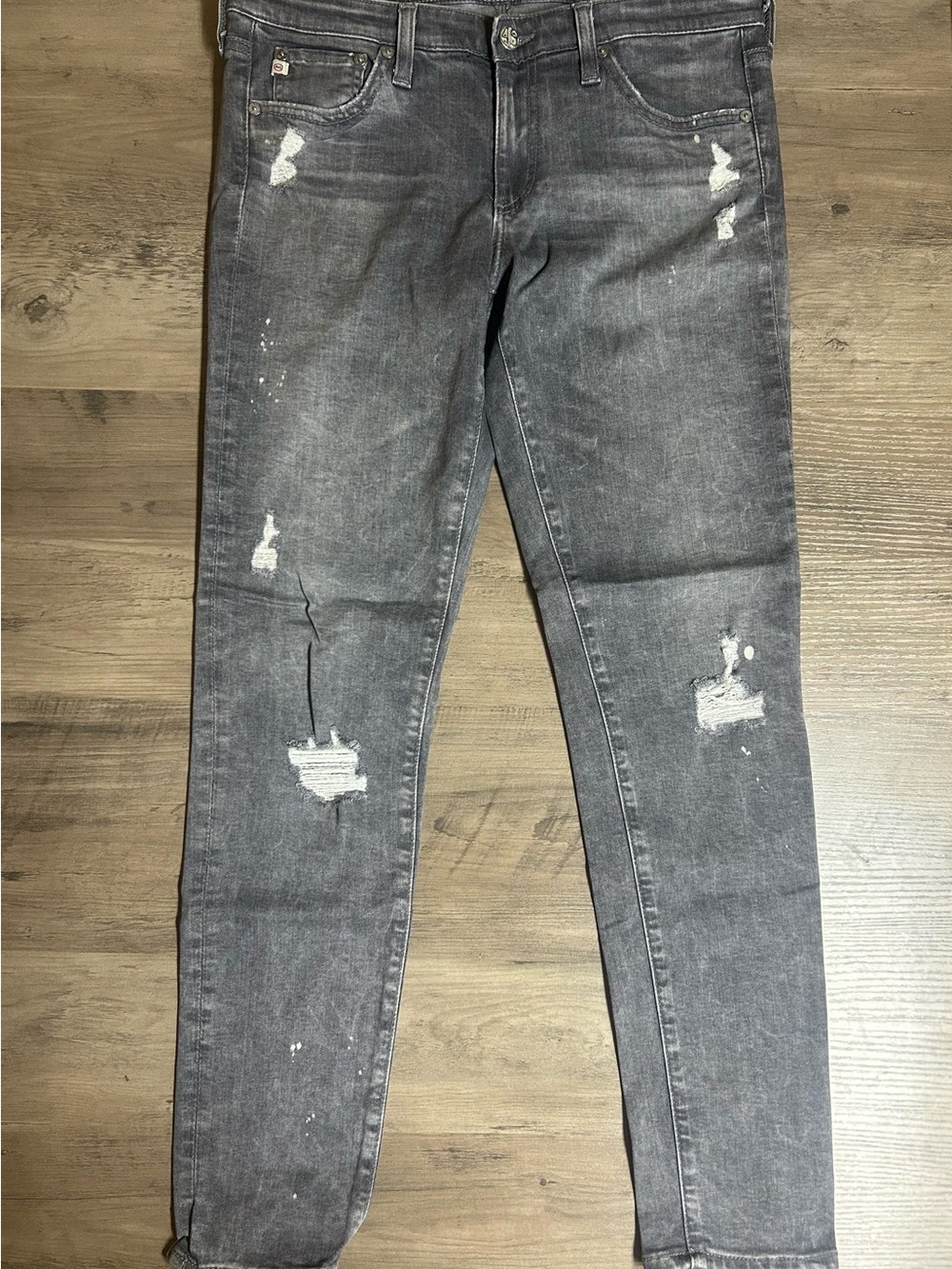Ag Adriano Goldschmied Gray Distressed Super Skinny Ankle Jeans